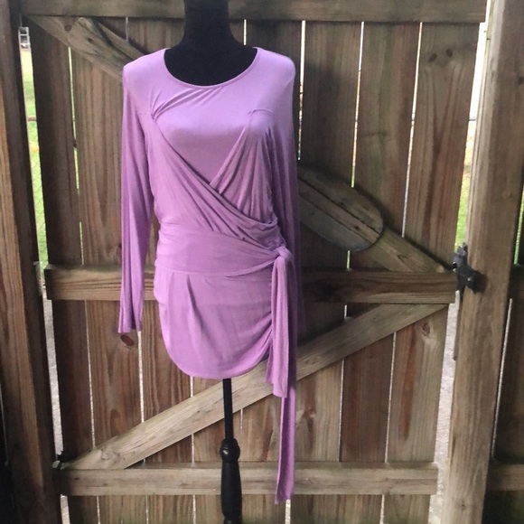 Venus Lavender Long Sleeve Criss Cross Front Top Ties on the Side Size L - Picture 1 of 5